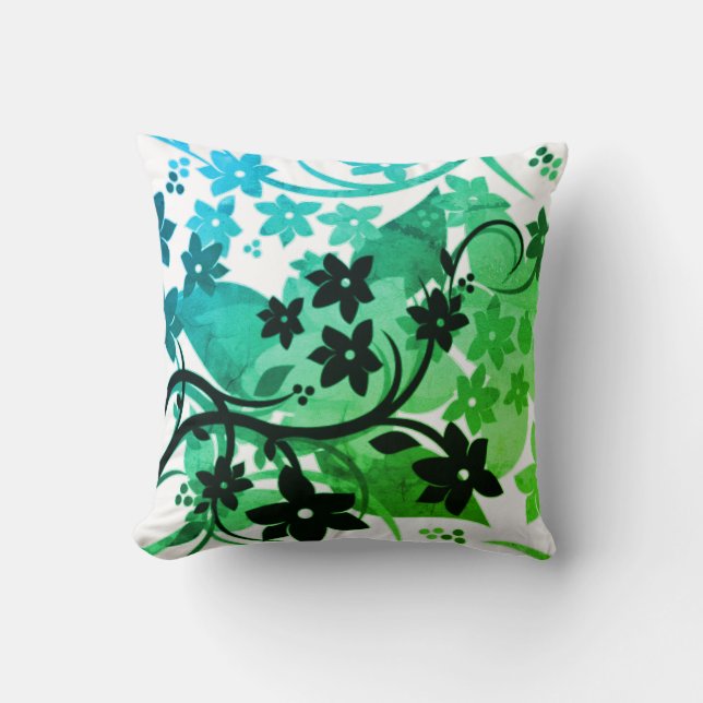 [Retro Floral] Greenleaf Botanical Graphic Design Cushion (Front)
