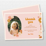 Retro Floral Groovy 2nd Birthday Thank You Card<br><div class="desc">Say thanks to your guest in retro style! This design features whimsical hand drawn wildflowers, in a bohemian colour palette of browns and terracotta, beige, pinks and yellow. Perfect for retro and boho party themes in the spring and summertime. The template photo and text is easy to customise and it...</div>