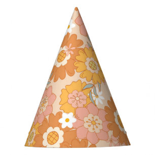 Retro floral groovy baby birthday party hat