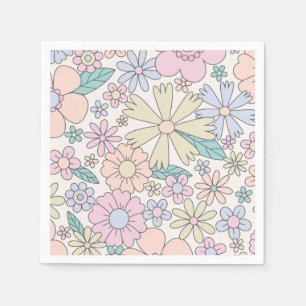 Retro Floral groovy Birthday Napkin
