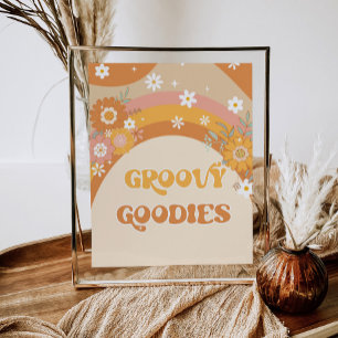 Retro floral groovy goodies birthday party poster