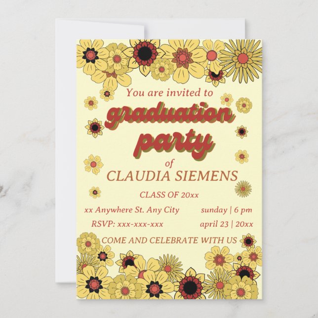 Retro Floral Groovy Graduation Invitations (Front)
