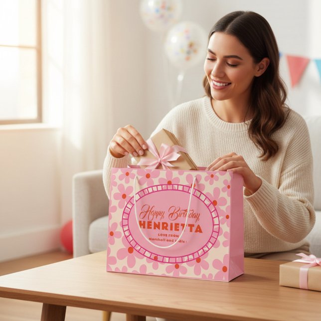 Retro Floral Happy Birthday personalized Gift Bag (Creator Uploaded)