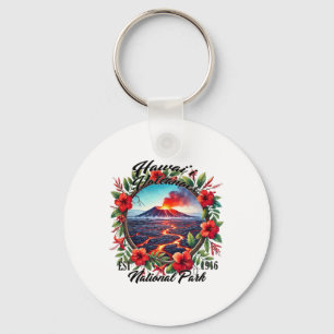 Retro Floral Hawaii Volcanoes National Park Campin Key Ring