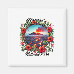 Retro Floral Hawaii Volcanoes National Park Campin Magnet