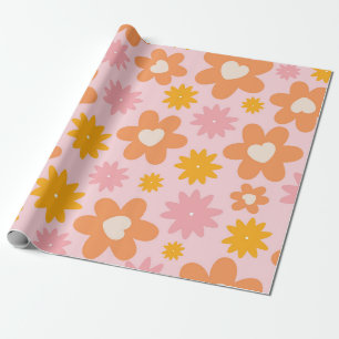 Retro Floral Heart Pattern Wrapping Paper