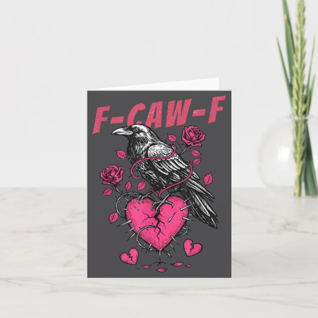 Retro Floral Heart Raven F-caw-f Anti Valentin's D Card (Front)