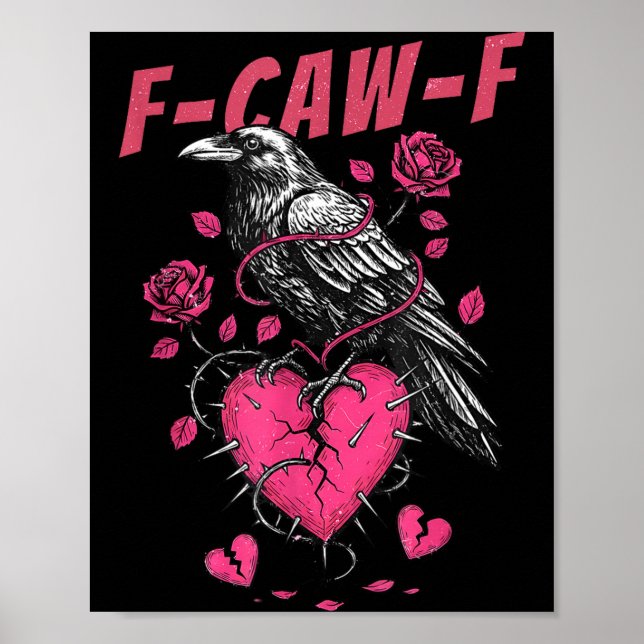 Retro Floral Heart Raven F-caw-f Anti Valentin's D Poster (Front)
