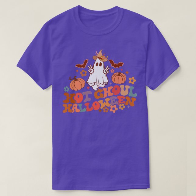 Retro Floral Hot Ghoul Halloween Ghost Pumpkin Spo T-Shirt (Design Front)