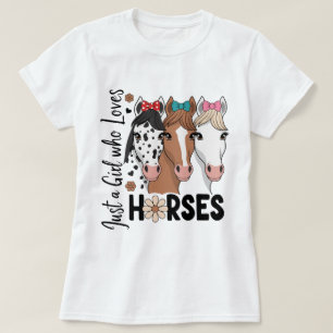 Retro Floral Just a Girl Who Loves Horses Cartoon T-Shirt