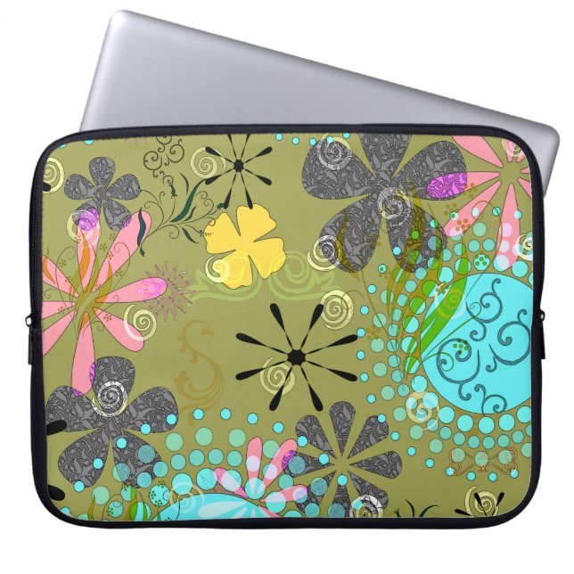Retro Floral Laptop Computer Sleeve (Front)