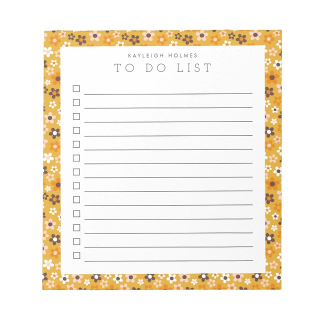 Retro Floral Love Custom To Do List Notepad (Front)