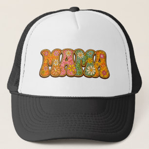 Retro Floral Mama: Groovy Vintage Typography Trucker Hat