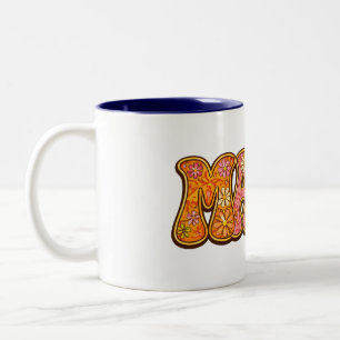 Retro Floral Mama: Groovy Vintage Typography Two-Tone Coffee Mug