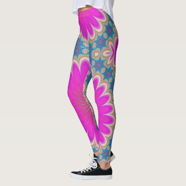 Retro Floral Mandala Psychedelic Flower Power Leggings (Left)