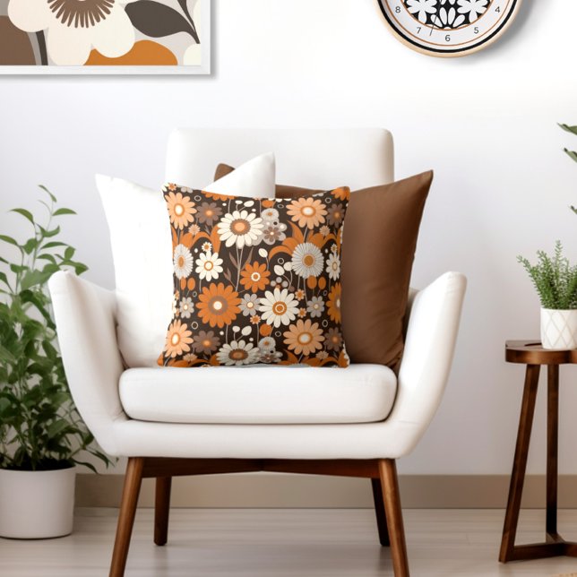 Retro Floral Mid Century Modern Cushion (Transform your space with the timeless beauty of mid century modern floral throw pillow.)