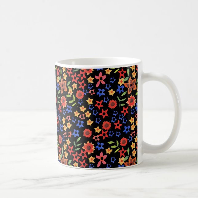 Retro Floral Miniprint Custom Coffee Mug (Right)