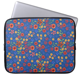 Retro Floral Miniprint on Blue Laptop Sleeve