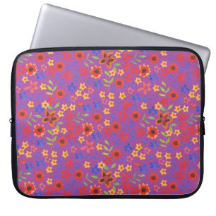 Retro Floral Miniprint on Magenta Laptop Sleeve
