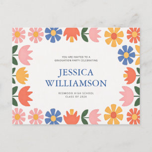 Retro Floral Modern Script Graduation Thank You Postcard