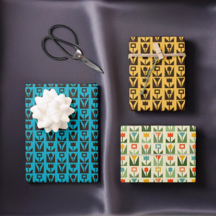 Retro Floral Modernist Wrapping Paper Set