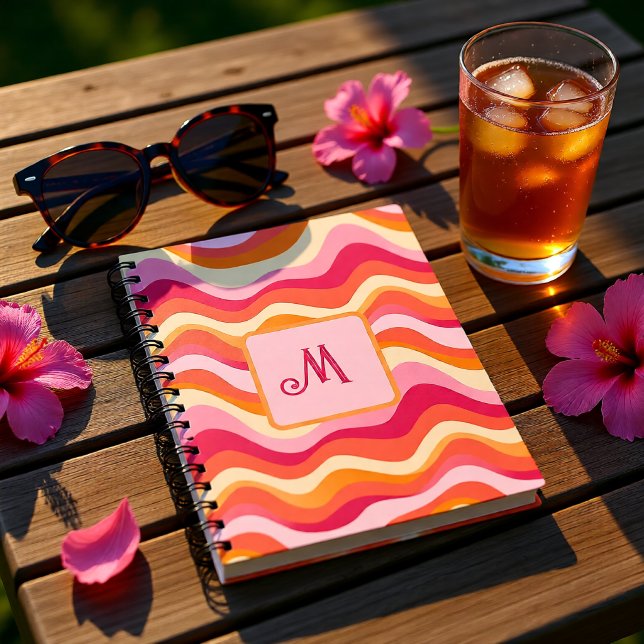 Retro Floral Monogram – Pink & Brown Flowers Notebook (Retro Floral Monogram – Pink & Brown Flowers Notebook)