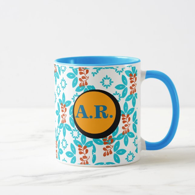 Retro Floral Monogrammed Mug (Right)