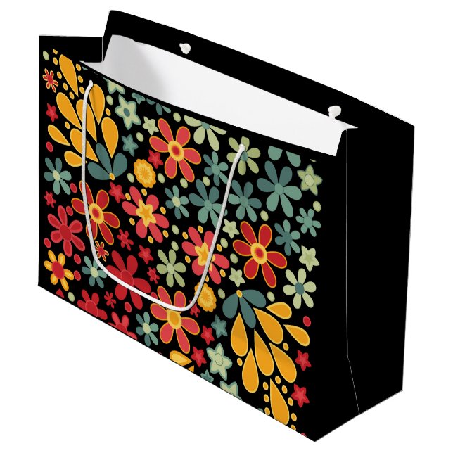 Retro.  Floral motifs 2 Large Gift Bag (Front Angled)