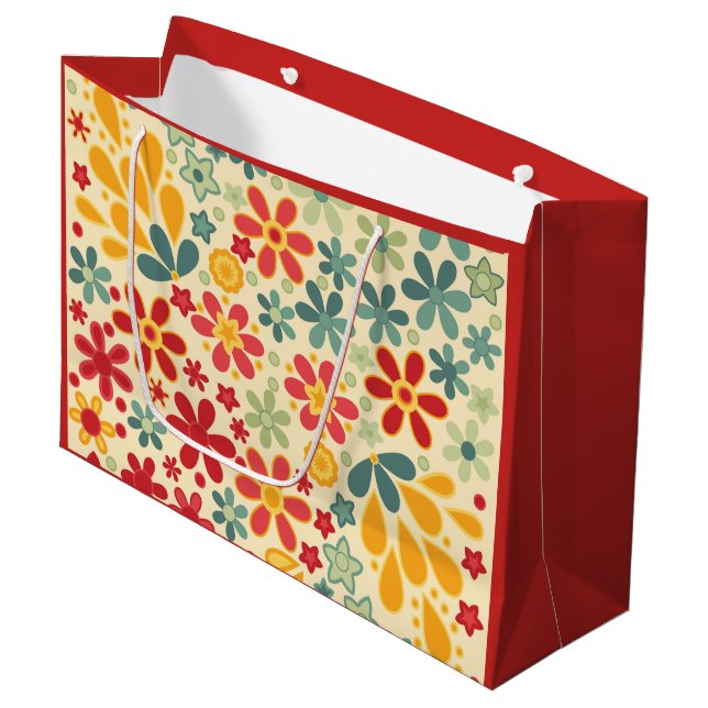 Retro.  Floral motifs Large Gift Bag (Front Angled)