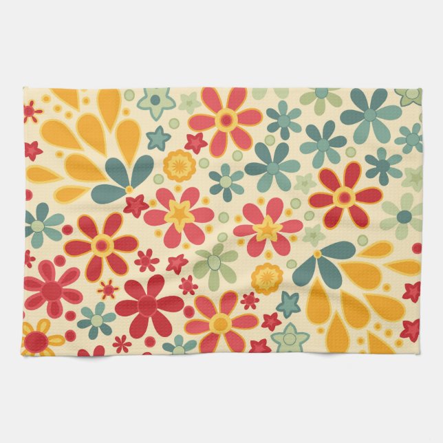 Retro.  Floral motifs Tea Towel (Horizontal)