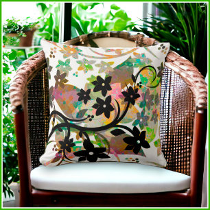 [Retro Floral] Multicolor Botanical Graphic Design Cushion