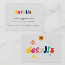 Retro Floral Multicolor Wedding Details Card