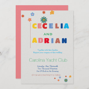 Retro Floral Multicolor Wedding Invitation