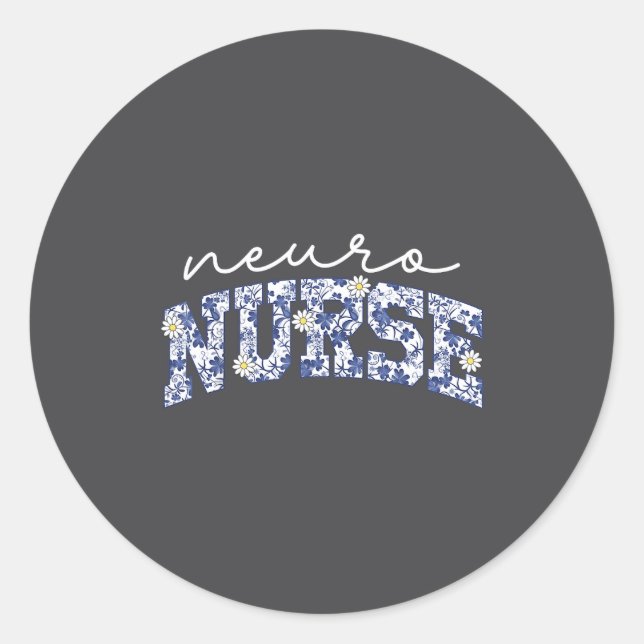 Retro Floral Neuro Nurse Neurology Neurologist Rn  Classic Round Sticker (Front)