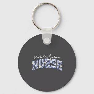 Retro Floral Neuro Nurse Neurology Neurologist Rn  Key Ring