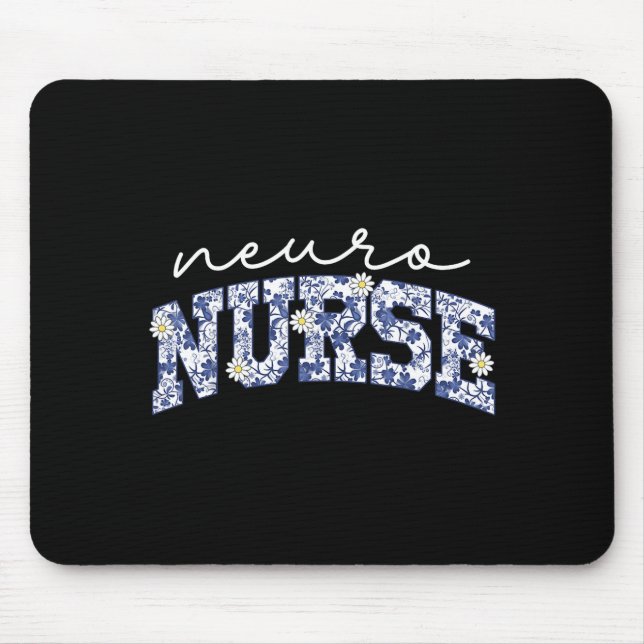Retro Floral Neuro Nurse Neurology Neurologist Rn  Mouse Pad (Front)