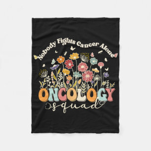 Retro Floral Nobody Fights Cancer Alone Oncology N Fleece Blanket