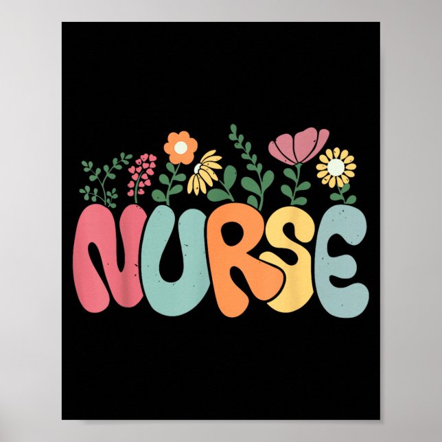 Retro Floral Nurse Graphic Nursing Appreciation  Poster (Front)