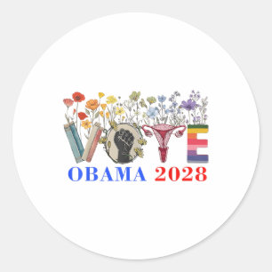 Retro Floral Obama 2028 Classic Round Sticker