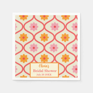 Retro Floral Ogee Mid-Century Modern Bridal Shower Napkin