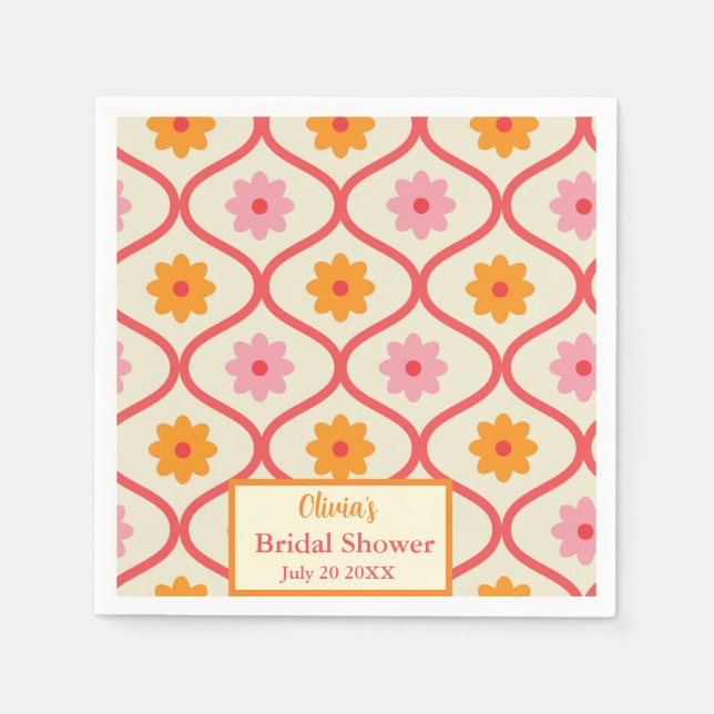 Retro Floral Ogee Mid-Century Modern Bridal Shower Napkin (Front)