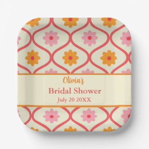 Retro Floral Ogee Mid-Century Modern Bridal Shower Paper Plate