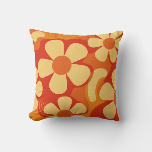 Retro Floral Orange and Yellow Pattern Cushion