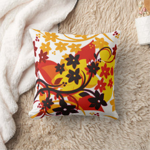 [Retro Floral] Orange Botanical Graphic Design Cushion
