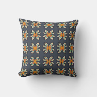Retro Floral Orange Navy Blue Abstract Pattern  Cushion