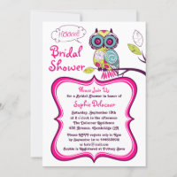 Retro Floral Owl Hot Pink Bridal Shower Invitation