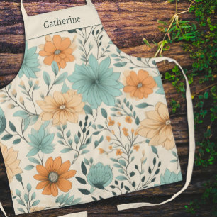 Retro Floral Pastel Name Apron