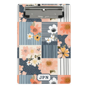Retro Floral Patchwork in Pink and Blue Mini Clipboard