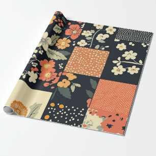 Retro Floral Patchwork Pattern Wrapping Paper