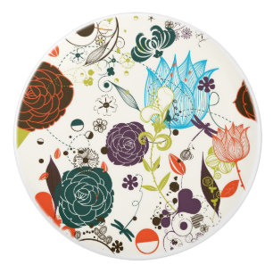Retro Floral Pattern 2 Ceramic Knob